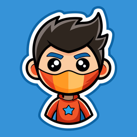 Adorable Sticker of a Boy with Mask for Personalizing Items and Digital Designsのイラスト素材