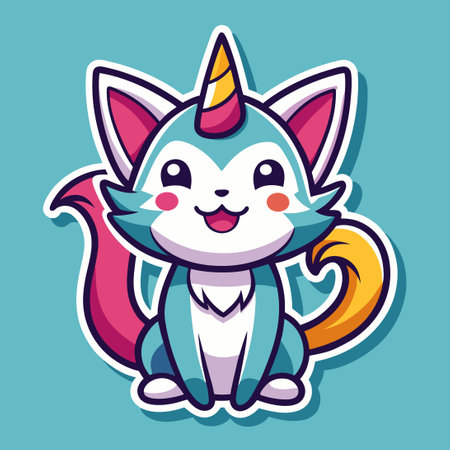 Kawaii Unicorn Cat Mascot Character Logo Vector Stickerのイラスト素材