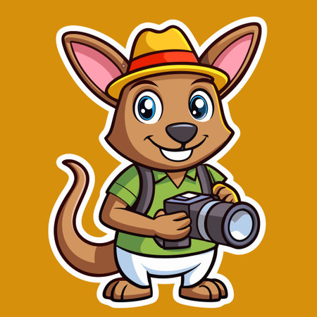 Vectorized Sticker Featuring a Kangaroo Photographer Mascot Logoのイラスト素材