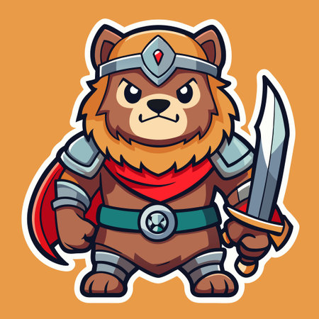 Adorable Sticker of a Cute Bear Warrior Logo Vector Mascotのイラスト素材