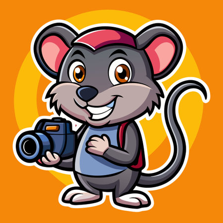 Adorable Photographer Rat Mascot Vector Sticker with Cute Expressionsのイラスト素材