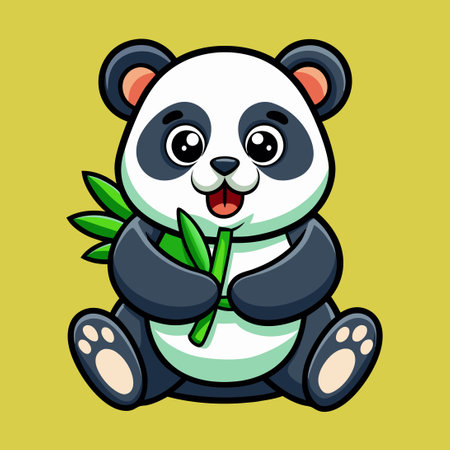 Adorable Cartoon Panda Munching on Bamboo in a Vector Logo Designのイラスト素材