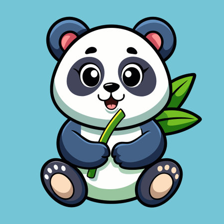 Adorable Logo Depicting a Cute Panda Munching on Bambooのイラスト素材