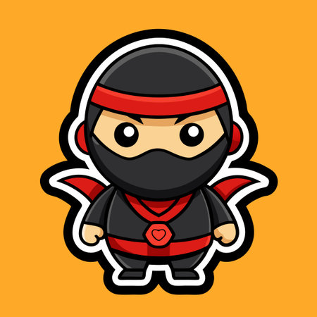 Adorable Ninja Cartoon Mascot Caricature with Shuriken Stickerのイラスト素材