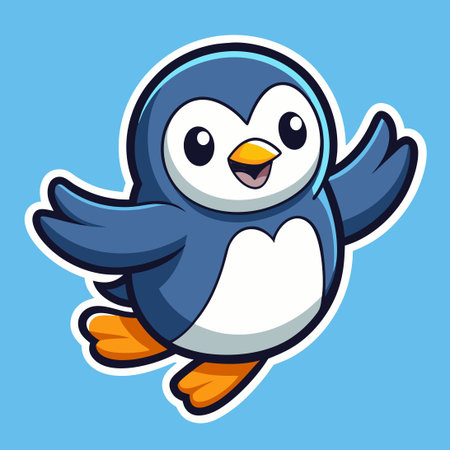 Adorable Flying Penguin Character Logo Mascot Vector Graphicのイラスト素材