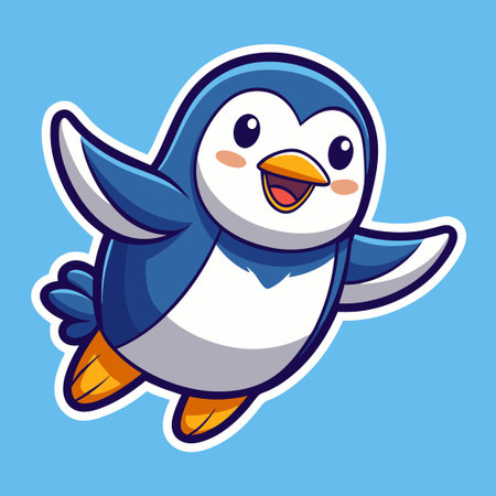 Adorable Penguin with Wings Spread in Flight, Vector Mascot Stickerのイラスト素材