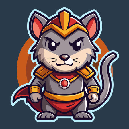 Adorable Sticker of a Cute Warrior Rat Mascot in Vector Formatのイラスト素材