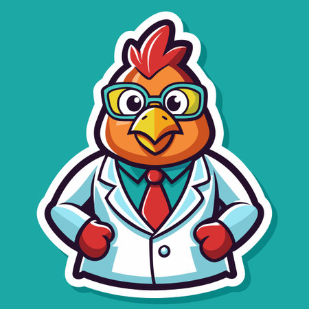 Vibrant and Whimsical Sticker of a Scientist Chicken Mascot Characterのイラスト素材