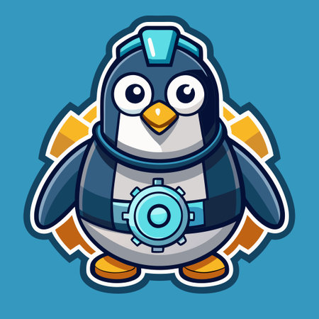 Amusing Vector Logo of a Mechanical Penguin in a Sticker-Like Designのイラスト素材