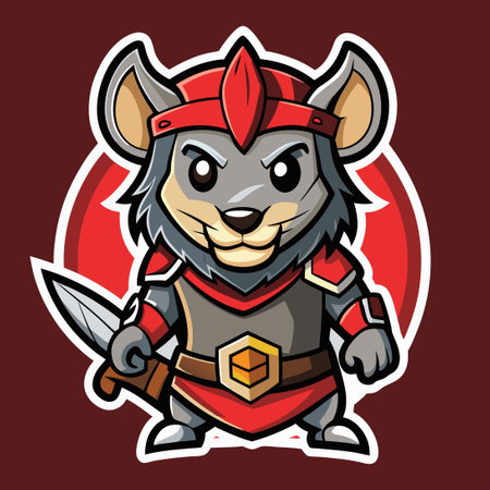 Kawaii Warrior Rat Mascot Vector Sticker for Kids or Anime Fansのイラスト素材