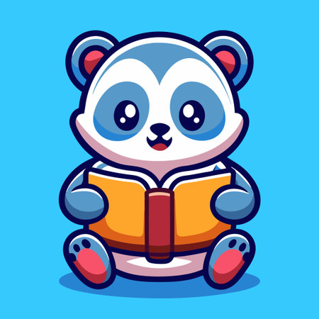 Adorable Sticker of a Cute Panda Bear Reading a Bookのイラスト素材