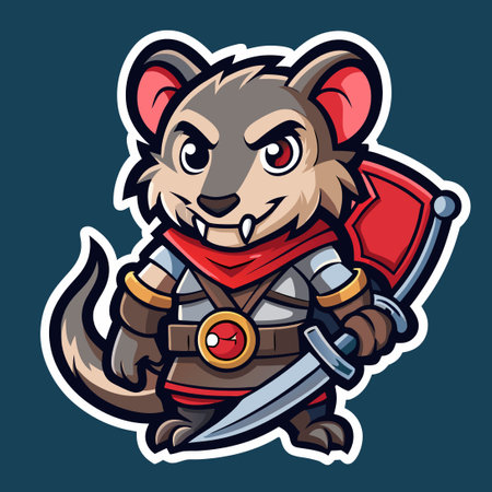 Adorable Vector Mascot Sticker Featuring a Cute Warrior Rat Characterのイラスト素材