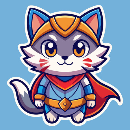 Vector EPS Illustration of a Sticker Featuring a Superhero Cat Logo in Bright Colorsのイラスト素材
