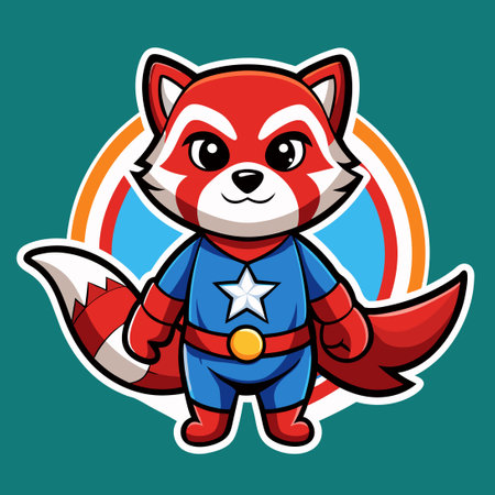 Adorable Red Panda Superhero Logo Vector Mascot in Sticker Formのイラスト素材