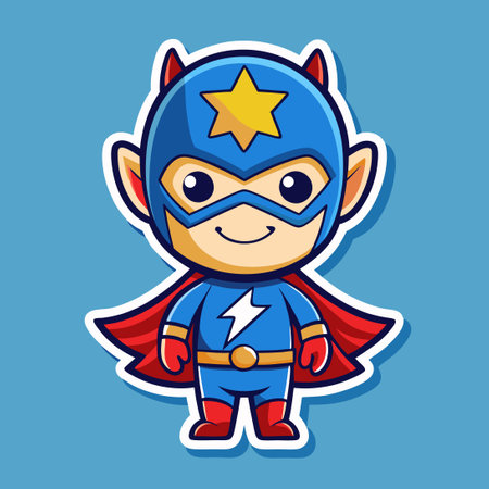 Adorable Sticker Featuring a Super Hero Logo Vector Mascot Characterのイラスト素材