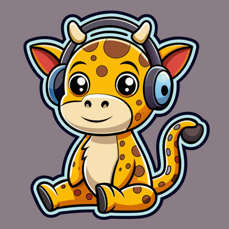 Cartoonish Giraffe with Headphones: A Playful Sitter for Your Designsのイラスト素材