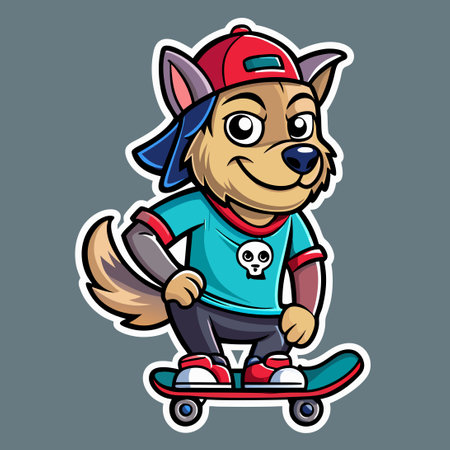 Vector Mascot Character of a Skater Dog Wearing a Cap and Sunglassesのイラスト素材
