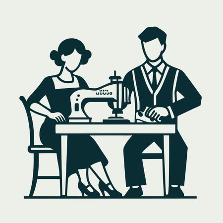 Tailor Woman Sewing, Vector Logo Illustration of a Female Tailorのイラスト素材