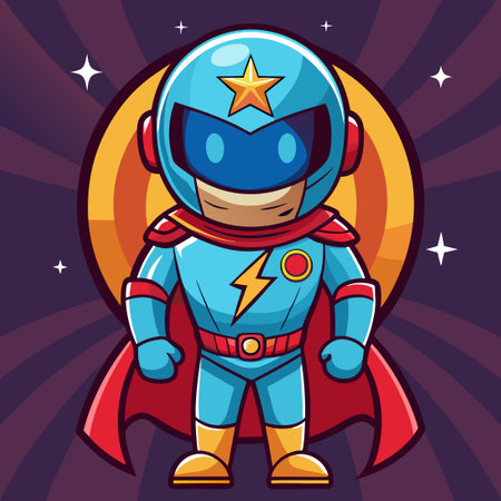 Astonishing Superhero Astronaut Mascot Vector Character Soaring Through Spaceのイラスト素材