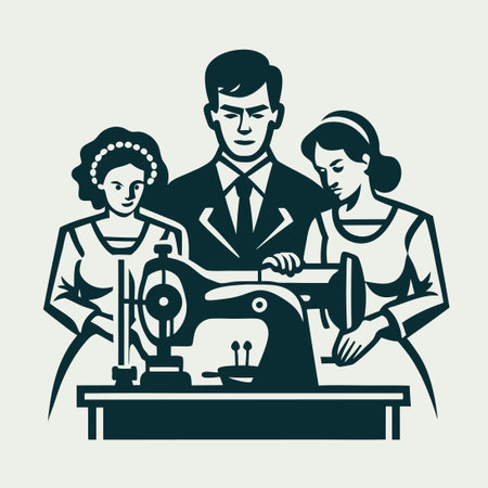 Woman Sewing a Garment: Fashion Designer's Vector Logo Illustrationのイラスト素材