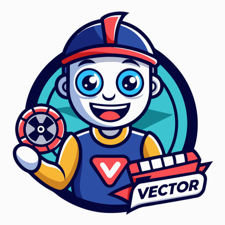 Vector Logo Character Sticker of Video Maker Mascot with Mascot Nameのイラスト素材
