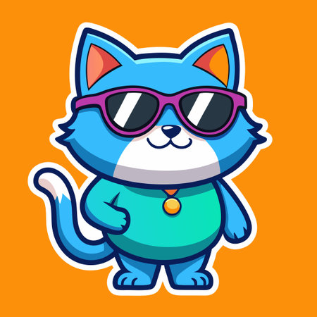 Sticker of a Cool Sunglasses-Wearing Cat Vector Mascot with a Masculine Styleのイラスト素材