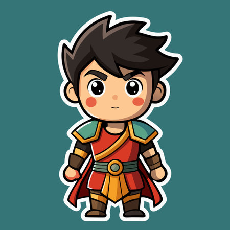 Vector Sticker of a Boy in Warrior Uniform with Helmet and Swordのイラスト素材