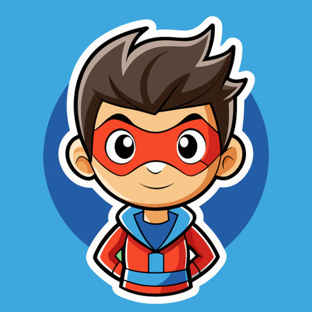 Adorable Mask-Wearing Boy Vector Logo Character Stickerのイラスト素材