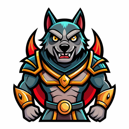 Vector Mascot Character Sticker Featuring a Fierce Warrior Dogのイラスト素材