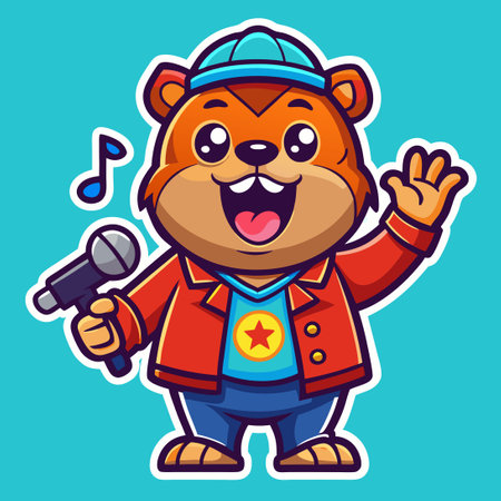 Sticker of Bear Singing Mascot Character Vector Cartoon Mascotのイラスト素材