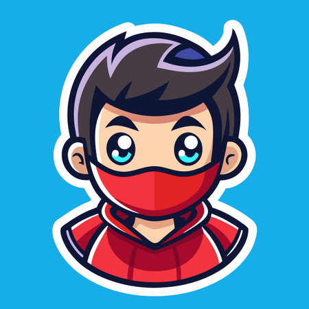 Charming Sticker Featuring an Adorable Masked Boy in Vector Logo Styleのイラスト素材