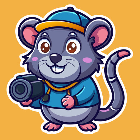 Adorable Sticker of a Cute Photographer Rat Mascot in Vector Formatのイラスト素材