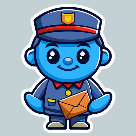 Adorable Sticker Featuring a Chirpy Postman Vector Mascot Characterのイラスト素材