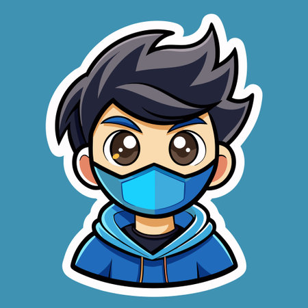 Adorable Vector Character of a Boy Wearing a Mask Wearing a Maskのイラスト素材