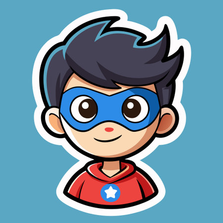 Adorable Sticker of a Child Wearing a Protective Face Mask Vector Characterのイラスト素材