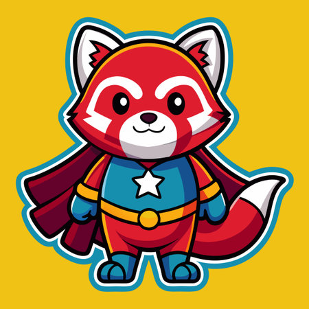 Vector Mascot Logo Sticker Depicting a Super Hero Red Panda Characterのイラスト素材