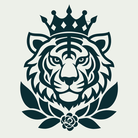 Majestic Golden Tiger Crowned with Intricate Floral Crestのイラスト素材