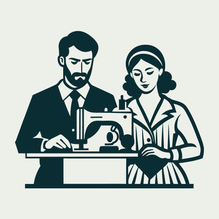 Tailoring Expertise: Female Tailor Diligently Stitching a Garment Vector Logoのイラスト素材