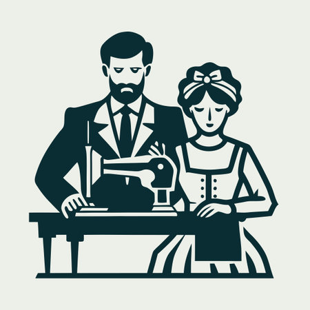 Skilled Tailor Woman Sewing with Precision on Vector Illustrationのイラスト素材