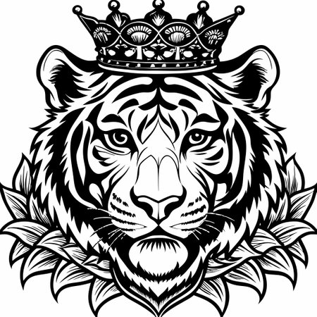 Majestic Tiger Crowned with Flowers Vector Logo for Apparel or Businessのイラスト素材