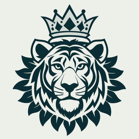 Majestic Tiger Logo with Crowned Head and Flourishing Flowersのイラスト素材