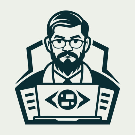 Vector Illustration of a Tech Genius Coding on a Computer Screenのイラスト素材