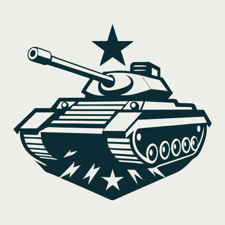 Military tank with star emblem isolated on white background, vector illustration.のイラスト素材