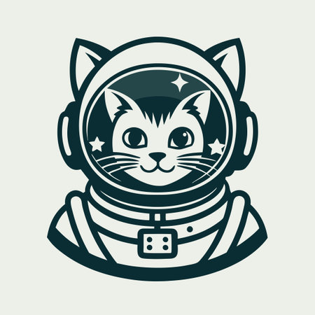 Galactically Adventurous Vector Astronaut Cat Character Logoのイラスト素材