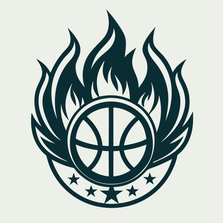 Vintage Basketball Logo Template with Emblazoned Flamesのイラスト素材