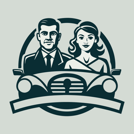 Vector Illustration of a Male and Female Character Driving a Sedanのイラスト素材