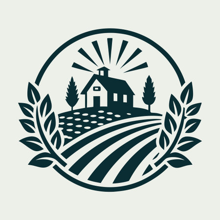 Classic Vineyard and Farm Vector Logo Illustration with Delicate Detailsのイラスト素材