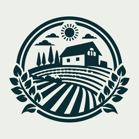 Classic Vineyard and Farm Vector Logo with Detailed Illustrationのイラスト素材