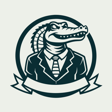 Stylish Vector Illustration of a Retro Crocodile Logo with Geometric Patternsのイラスト素材