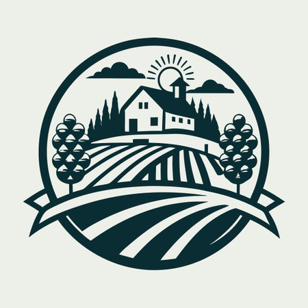 Classic Vineyard and Farm Vector Logo Illustration Depicting Timeless Charmのイラスト素材